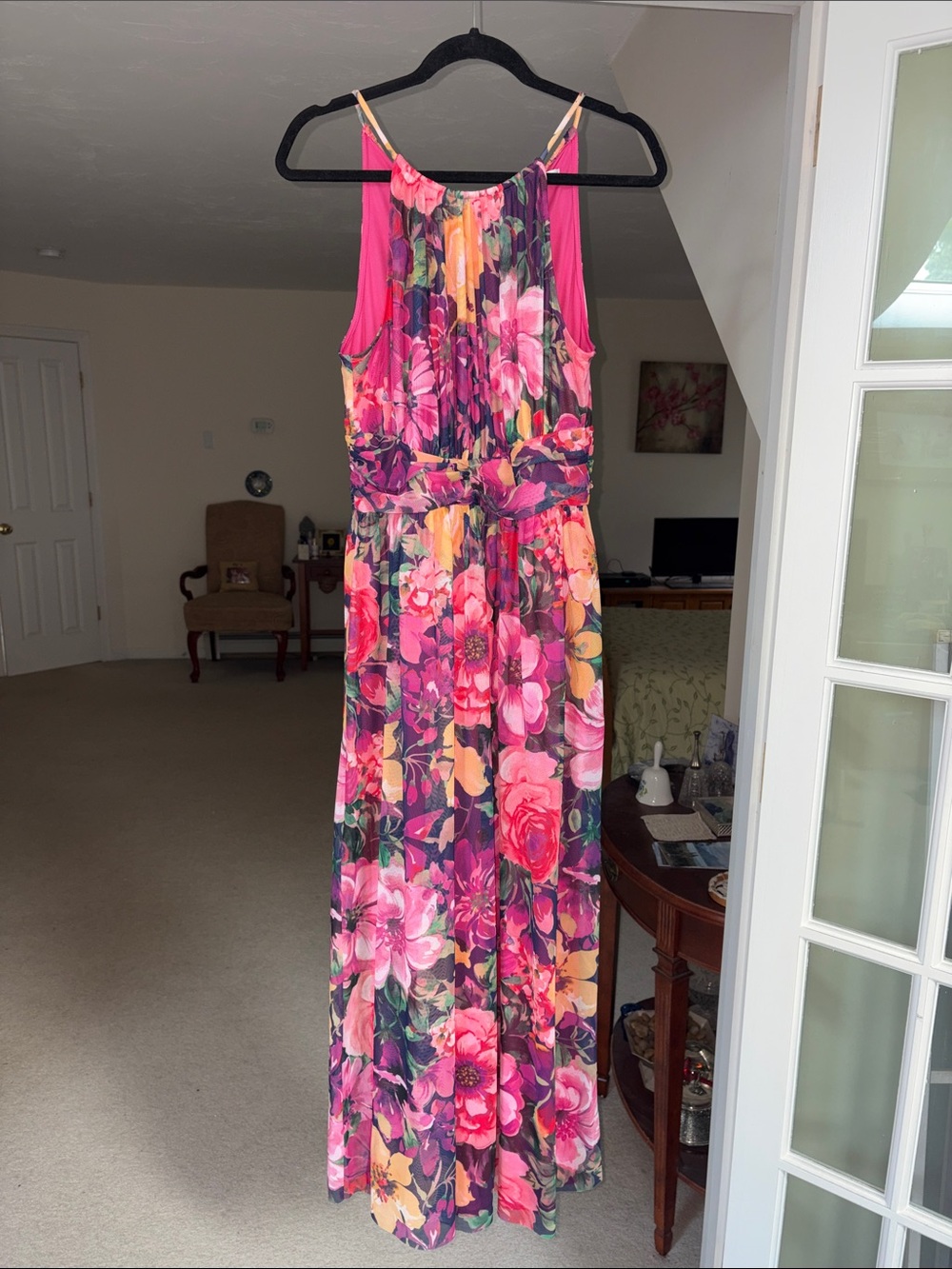 London Times Pink Floral Maxi Dress with Multicolor Blooms
